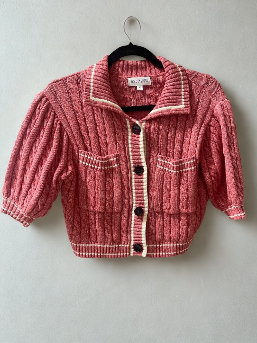 Watermelon Cable Knit Cropped Cardigan - Size XS